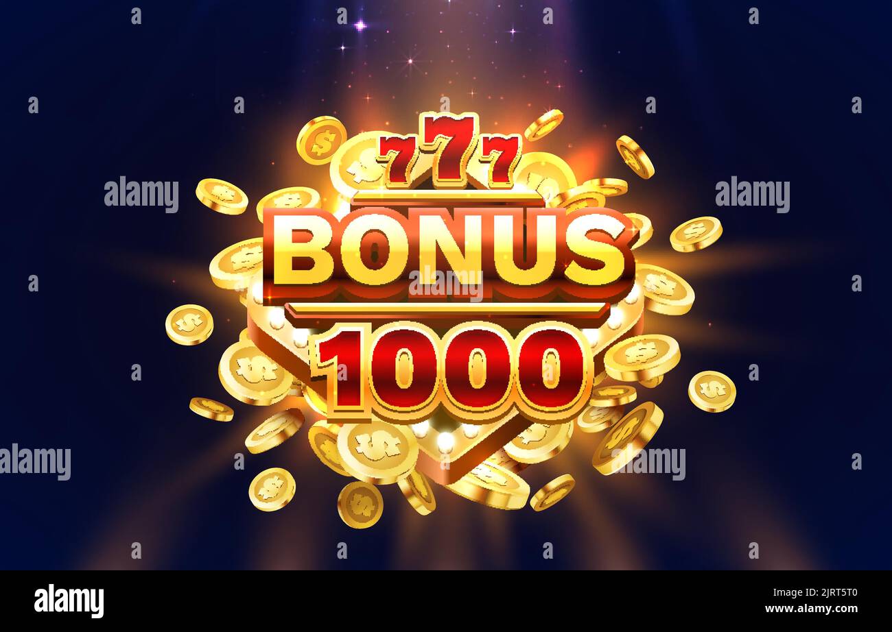 Casino Spielautomaten Gewinner, Jackpot Fortune Bonus 1000, 777 gewinnen Banner. Vektorgrafik Stock Vektor