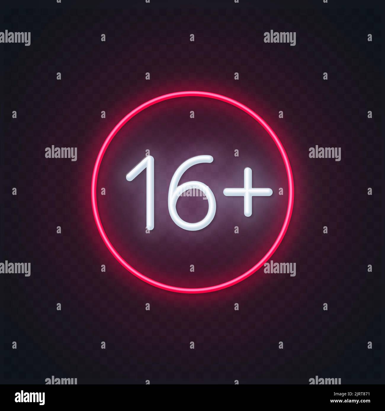 Neonzeichen Altersgrenze 16 plus auf transparentem Hintergrund Stock Vektor