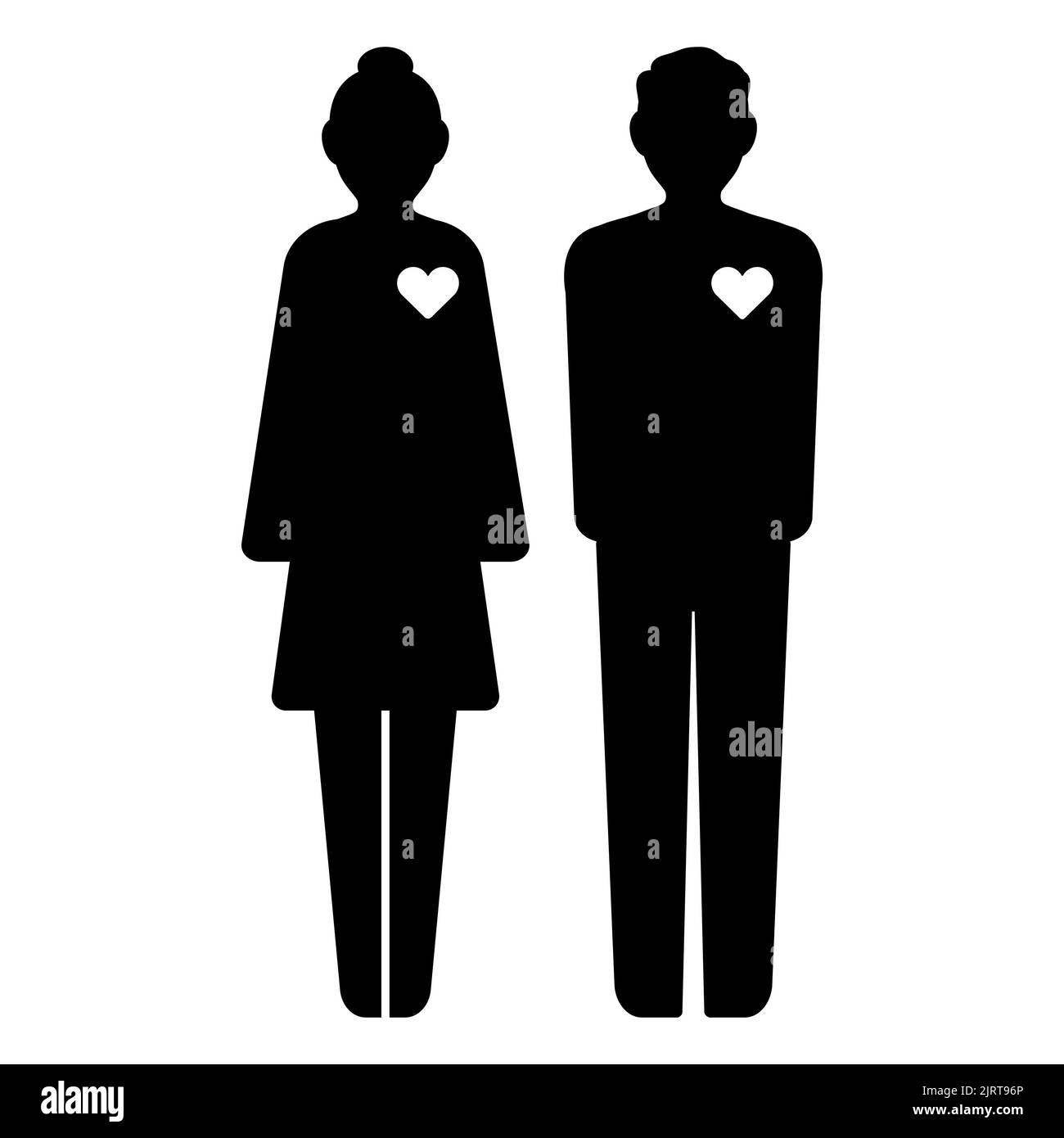 Symbol für die Liebe des Paares. Mann und Frau Silhouette mit Herz-Symbol. Dating-Konzept. Flache Vektorgrafik Stock Vektor