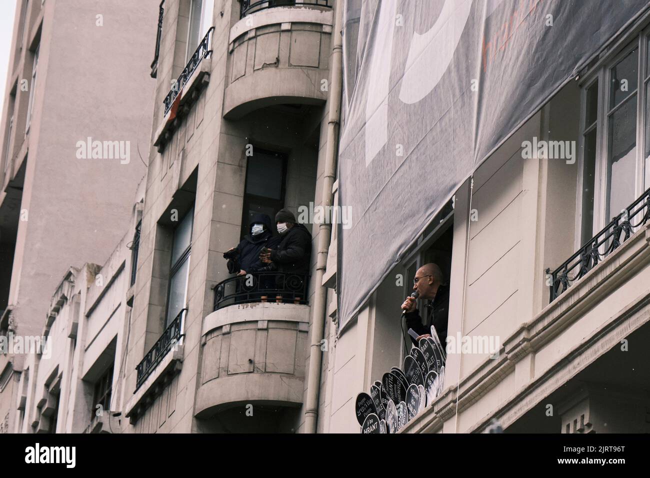 Die Zeremonie der Gedenkfeier von Hrant Dink an dem Ort, an dem er vor 15 Jahren getötet wurde Stockfoto