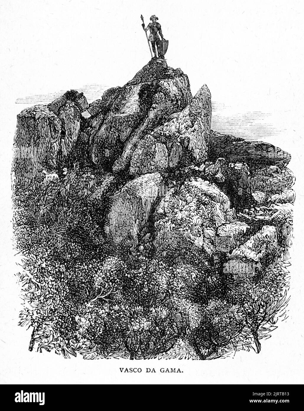 Eingraviertes Porträt von Vasco da Gama Stockfoto