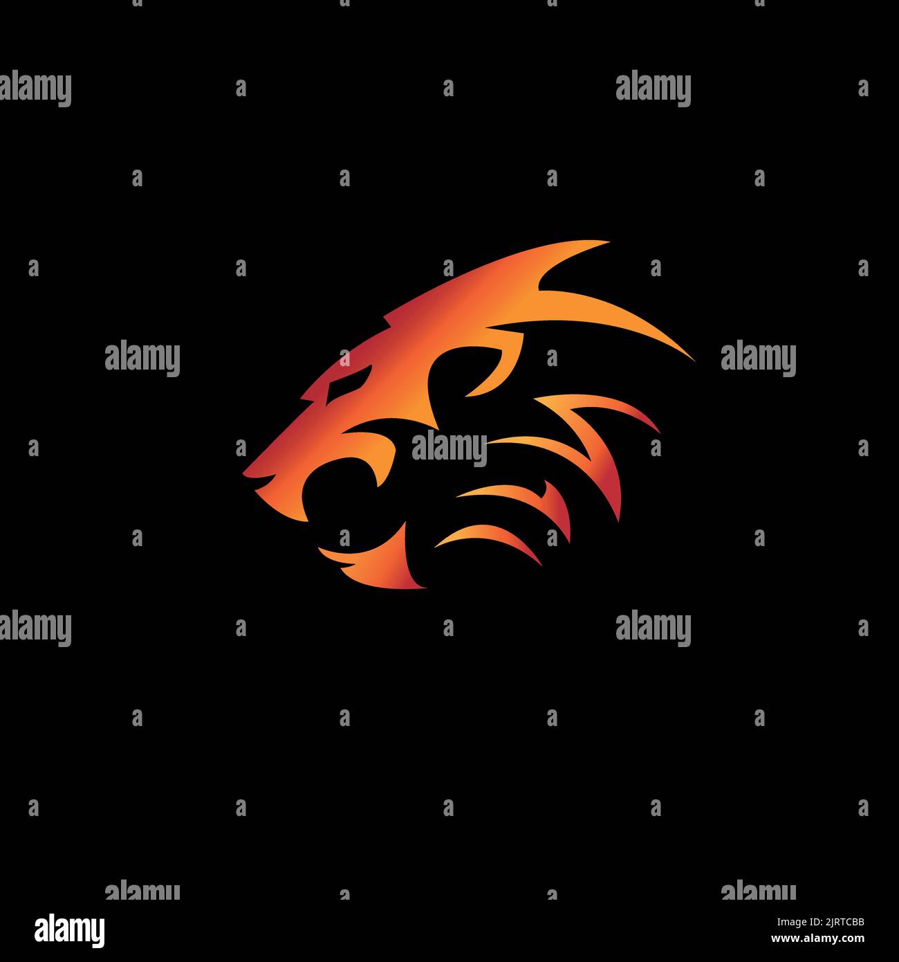 Ein orangefarbenes Löwen-Logo auf schwarzem Hintergrund Stock Vektor
