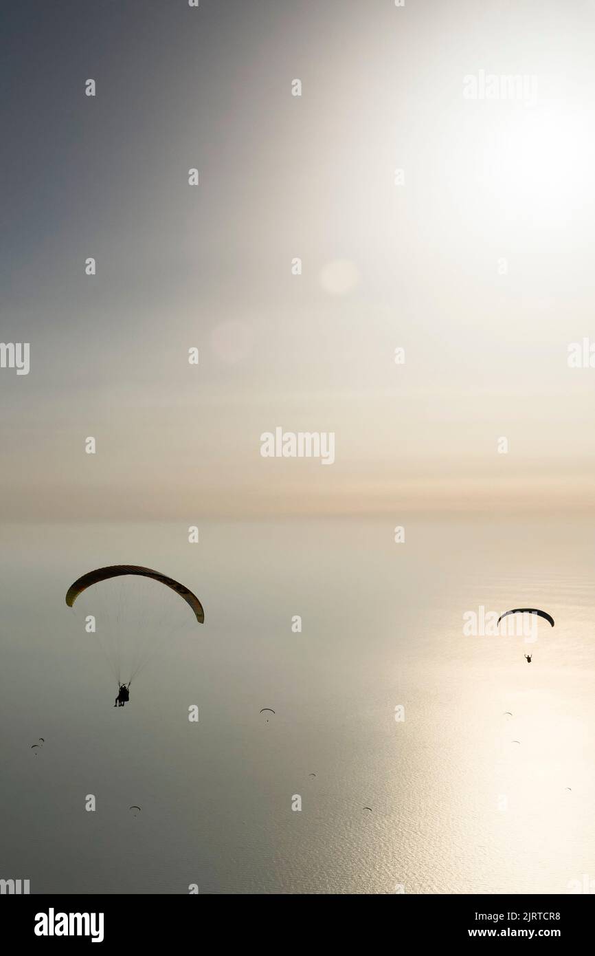 Gleitschirmflieger über dem Meer Stockfoto