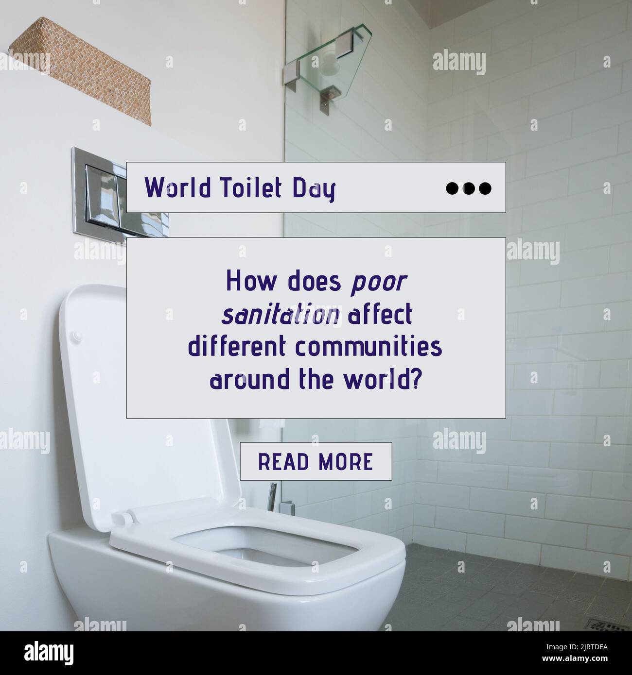 Digitale Composite-Bild der Welt Toilette Tag Text mit Frage von Kommode im Bad, kopieren Raum Stockfoto