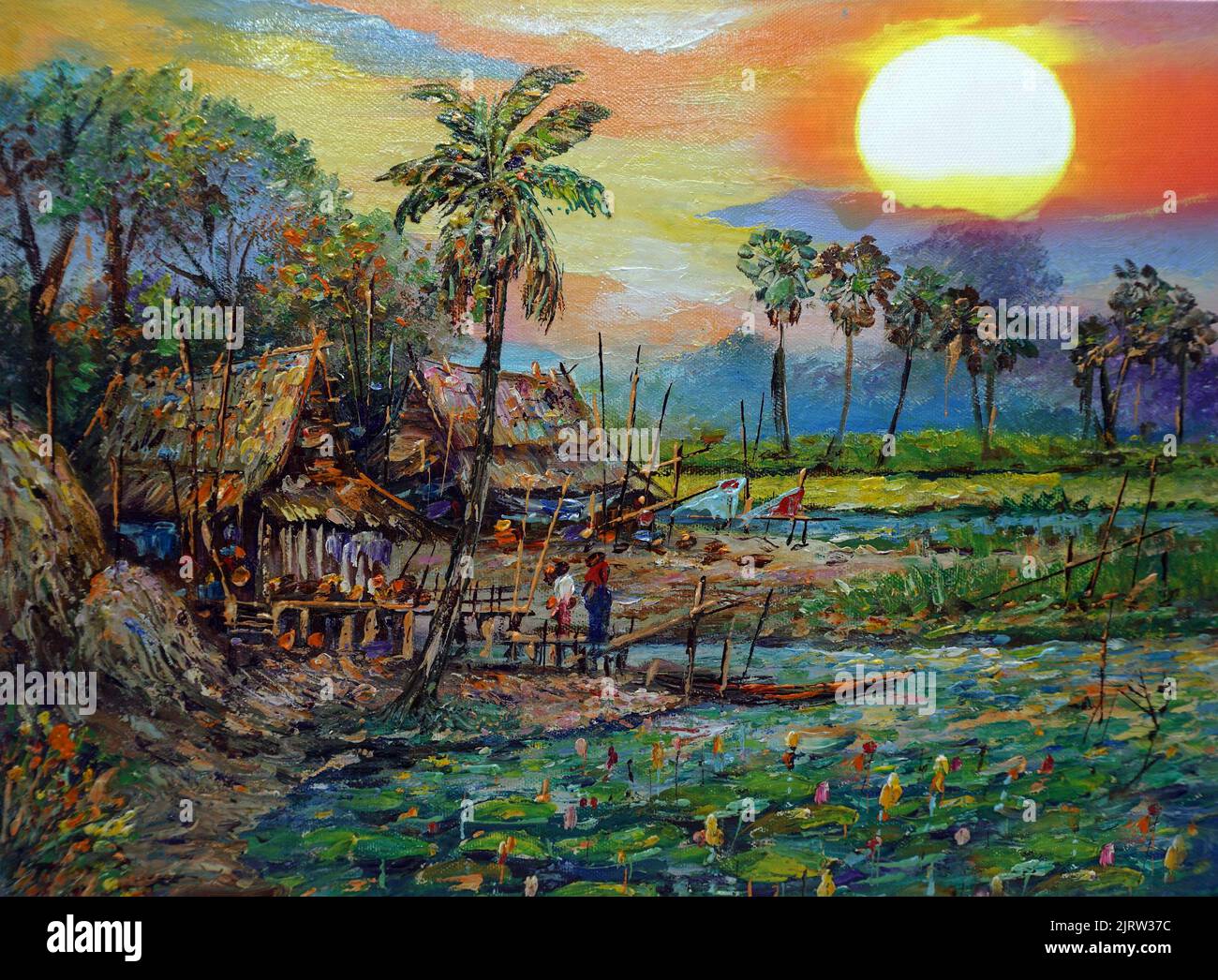 Kunstmalerei Ölfarbe Hut Thailand Landschaft, Überfluss, biologische Landwirtschaft Stockfoto