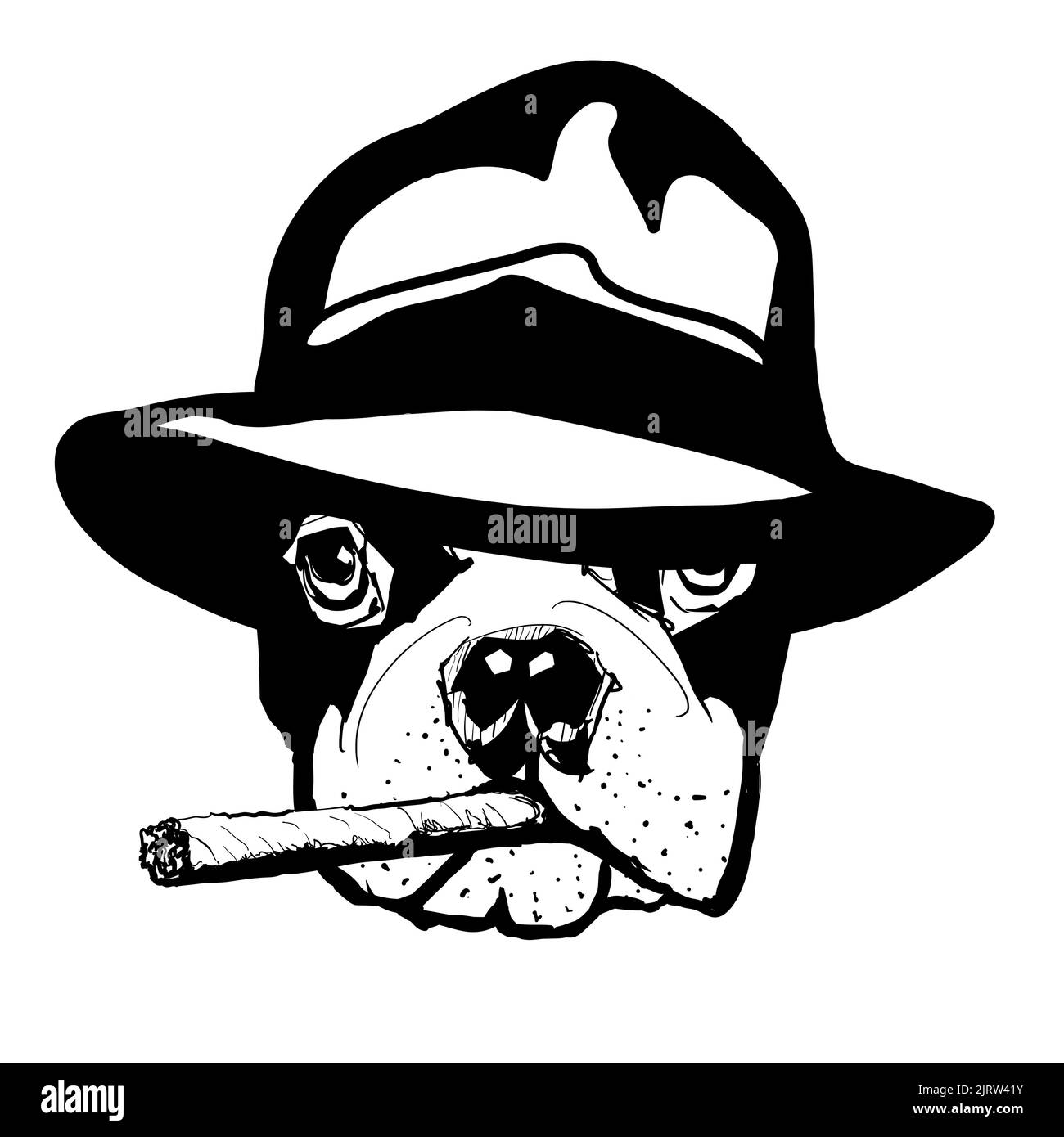 Französische Bulldogge mit Gangsterhut und Zigarrenvektor-Illustration Stock Vektor