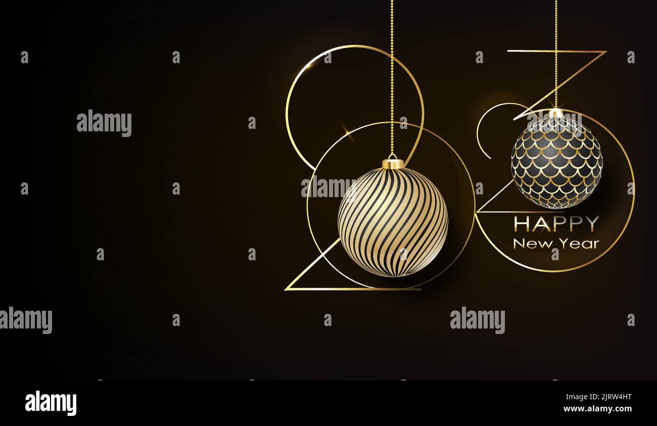 2023 Neujahrslogo in Gold. Weihnachtskarte. Vektorgrafik. Stock Vektor