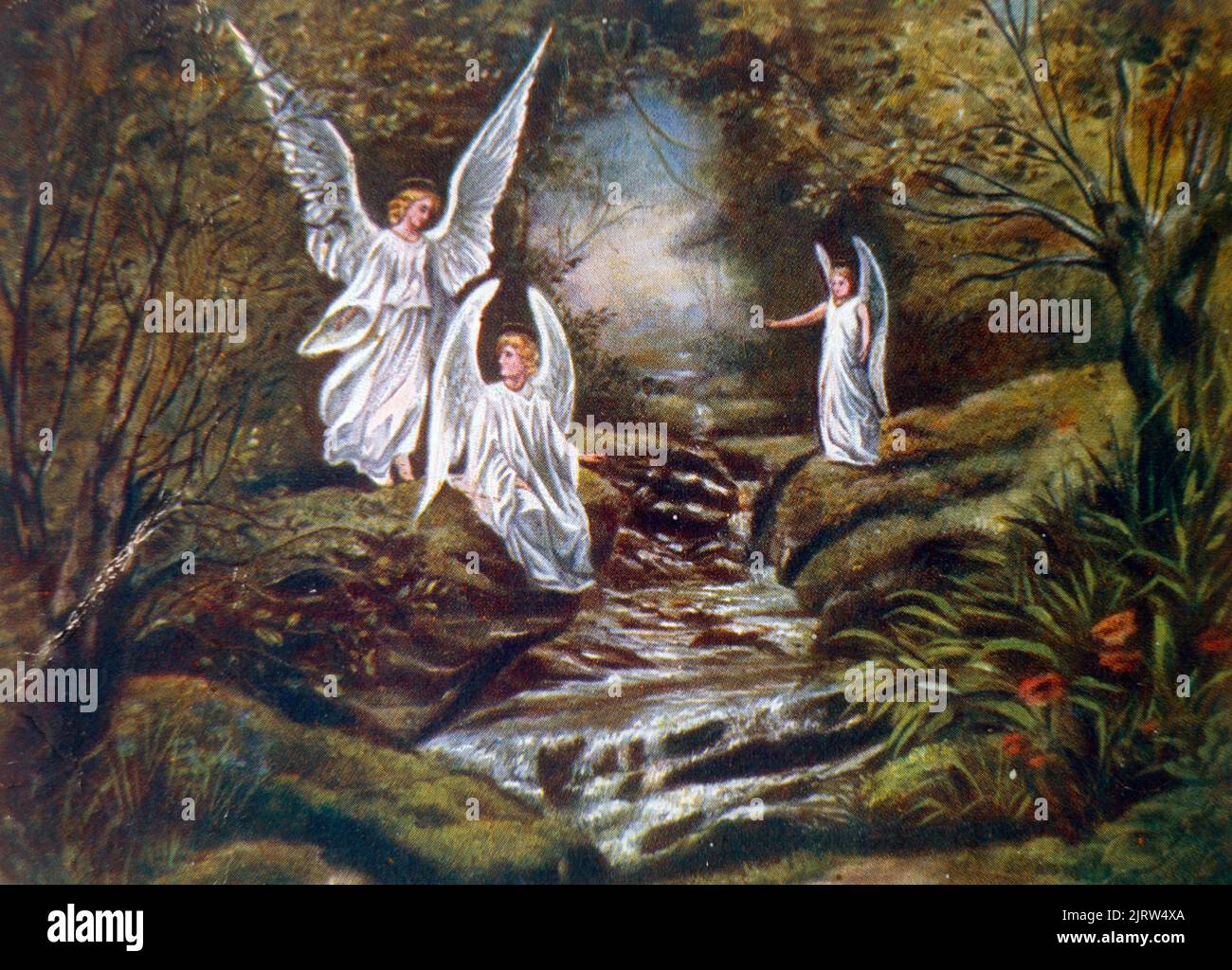 Kunstwerk Gemälde von Engeln von Stream Stockfoto
