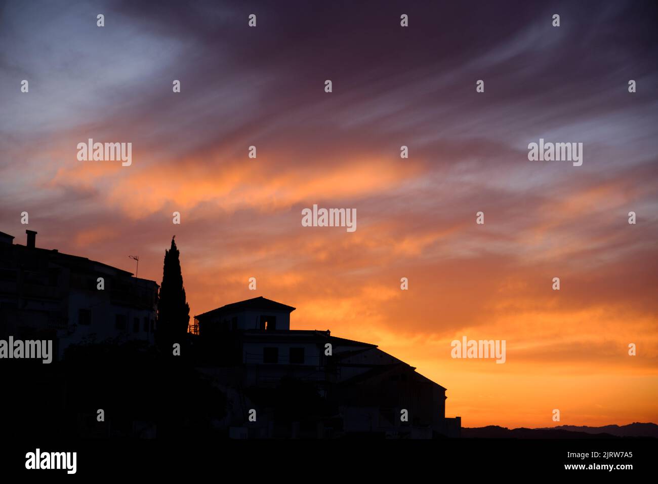 Abenddämmerung in Comares, Axarquia, Malaga, Spanien Stockfoto
