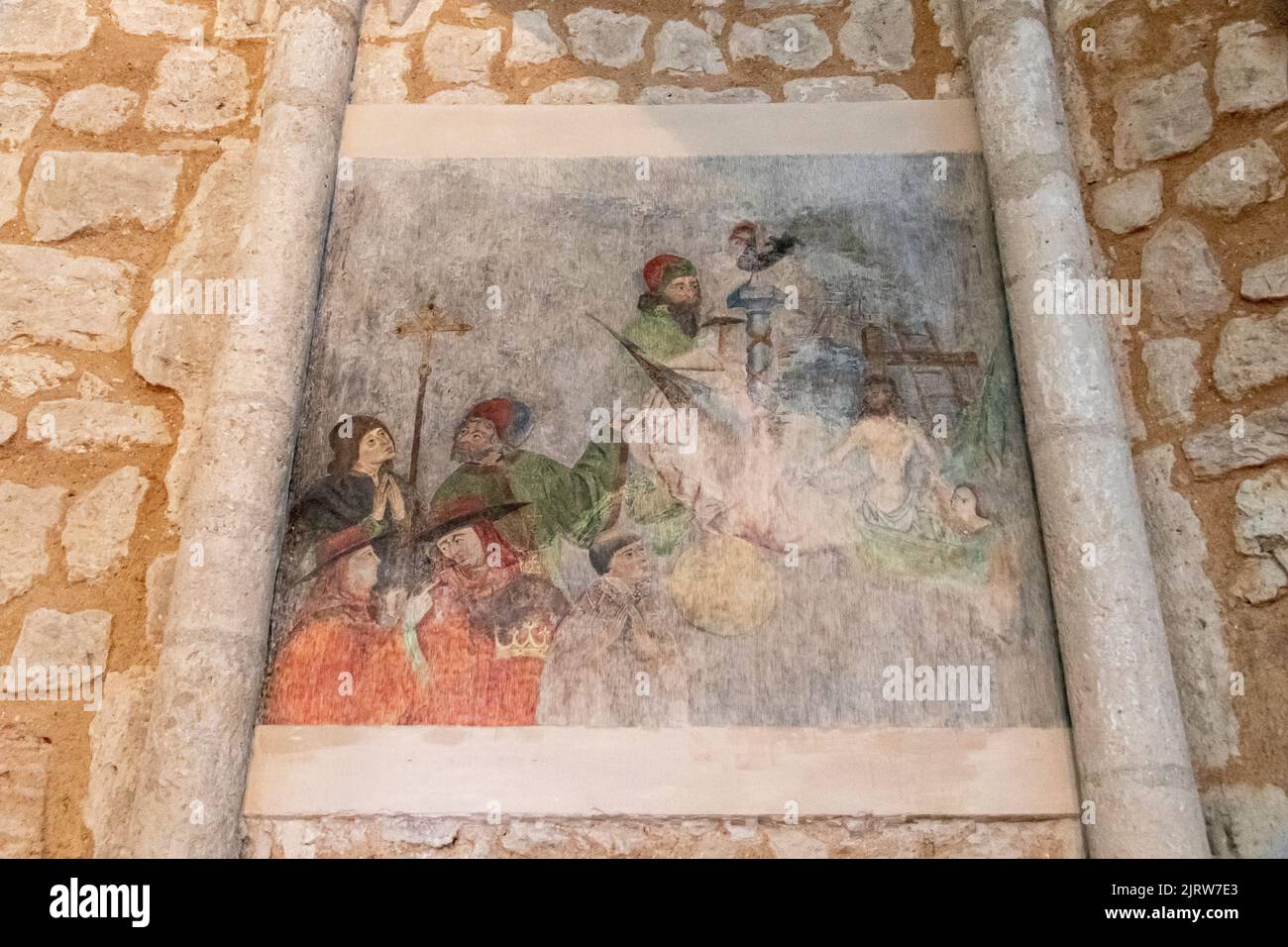 Ciudad Real, Spanien. Fresko in der Iglesia de Santiago (St. James Kirche), einer romanisch-gotischen Kirche aus dem 13.. Jahrhundert Stockfoto