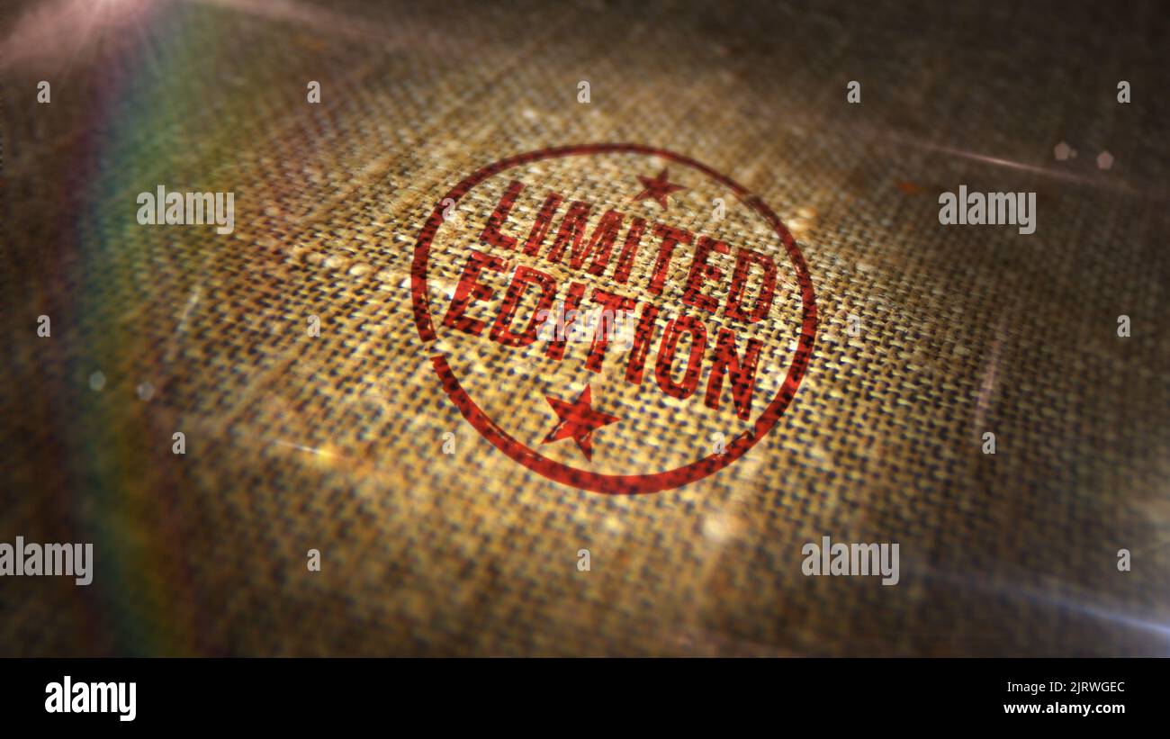 Limited Edition Stempel auf Leinensack gedruckt. Exklusives Zertifikatkonzept. Stockfoto
