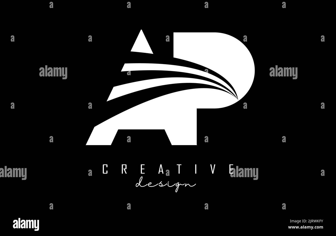 Weißes AP A p-Logo mit Linien und Straßenkonzept. Buchstaben mit geometrischem Design. Vektorgrafik mit Buchstaben und kreativen Schnitten Stock Vektor