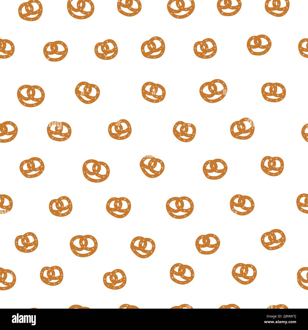 Weißes Nahtloses Muster mit kritzelfarbenen kleinen Brezeln. Stock Vektor