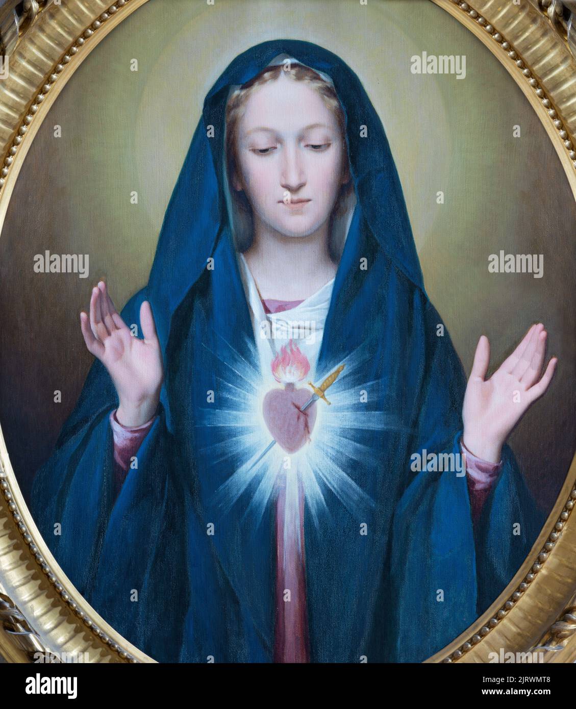 VARALLO, ITALIEN - 17. JULI 2022: Das Gemälde des Unbefleckten Herzens der Jungfrau Maria in der Kirche Basilica del Sacro Monte von Enrico Reffo von Ende 19. Stockfoto