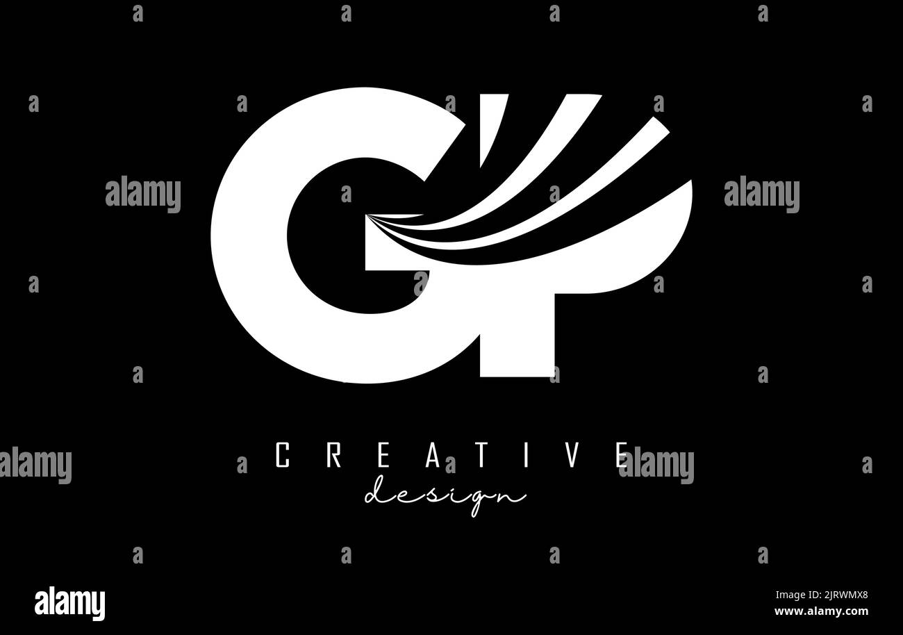 Kreatives, weißes GP G P-Logo mit führenden Linien und Straßenkonzept. Buchstaben mit geometrischem Design. Vektorgrafik mit Buchstaben und Schnitten. Stock Vektor