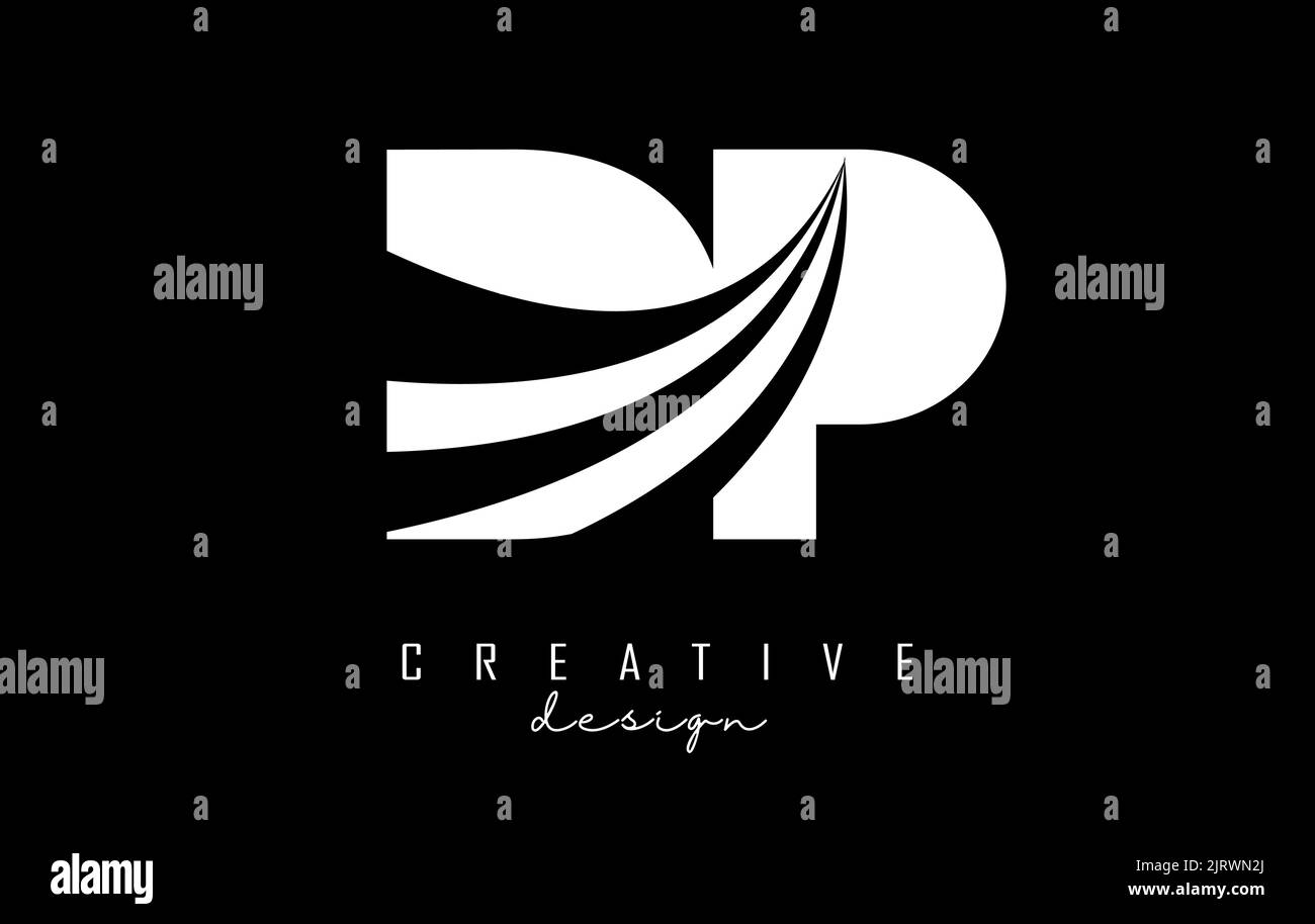 Kreatives, weißes DP d p-Logo mit führenden Linien und Straßenkonzept. Buchstaben mit geometrischem Design. Vektorgrafik mit Buchstabe und Kreat Stock Vektor