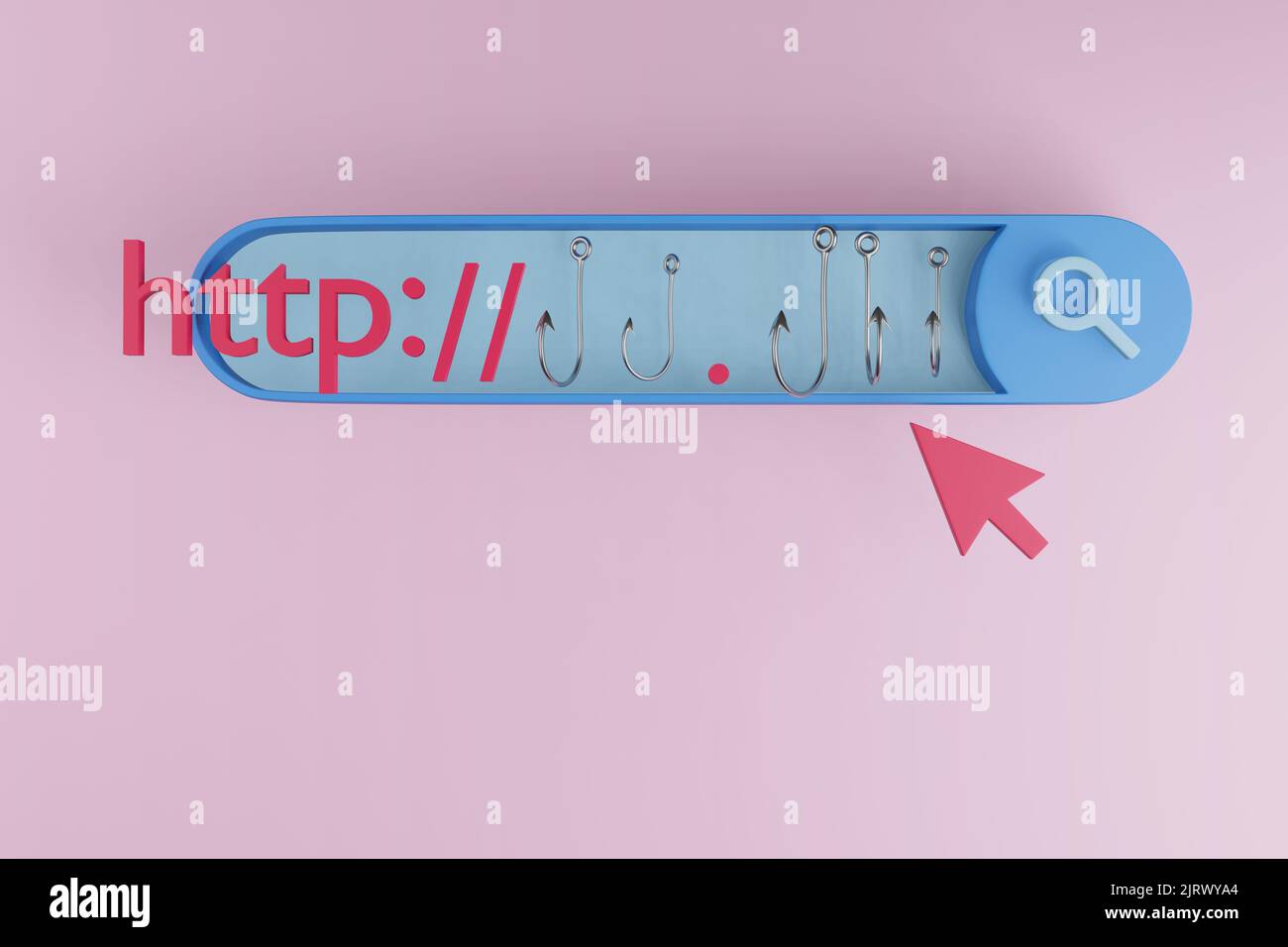 Browser-Suchleiste mit einer URL-Adresse aus Angelhaken. Abbildung von Webdomain-Spoofing und E-Mail-Phishing Stockfoto