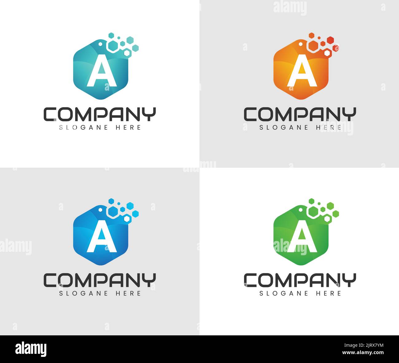 Tech-Sechseck-Logo mit einem Buchstaben und Punkt. Hexagon-Technologie Logo Symbol Symbol Design mit Buchstabe A. Vektor-Logo-Vorlage Stock Vektor