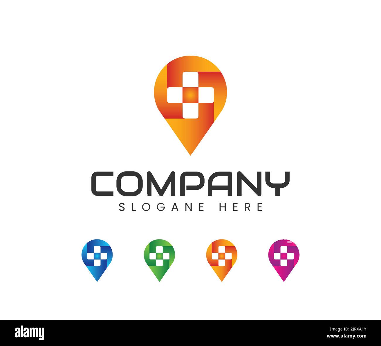 Cross plus Position Pin Medical Logo Icon Design. Care Point Health Company Logo Design Konzept Stock Vektor