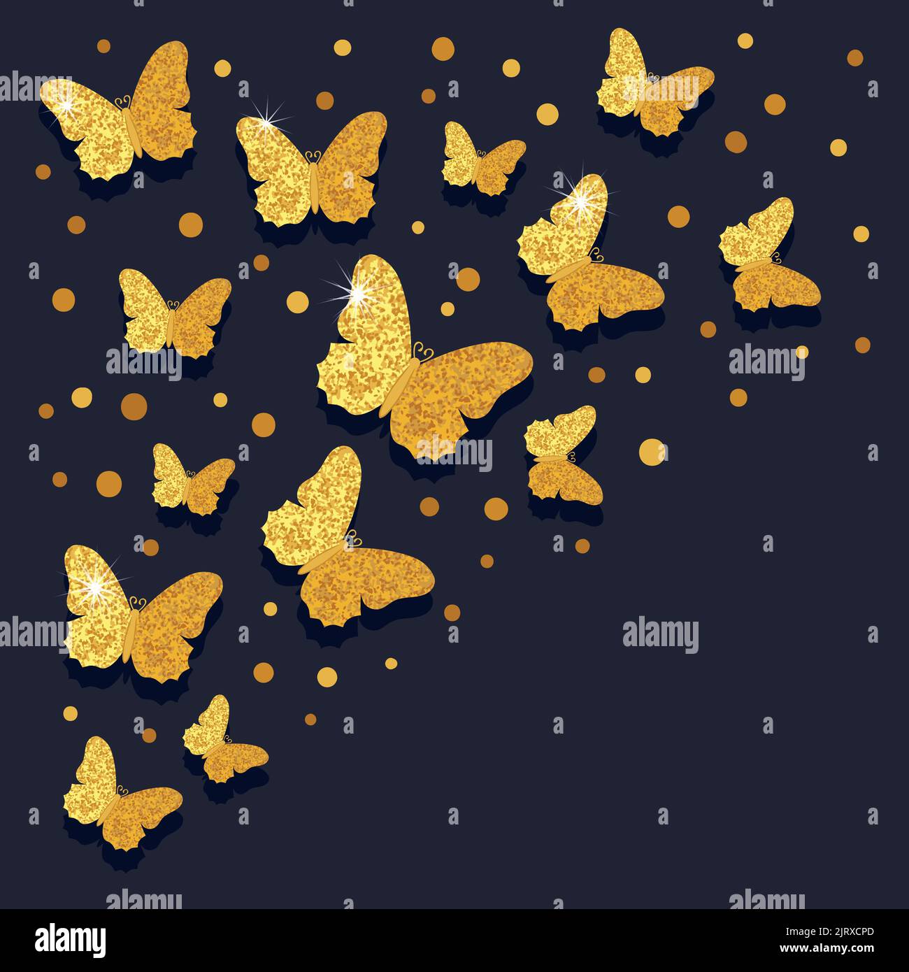 Feier Hintergrund mit glitzernden goldenen Schmetterlingen auf dunkel. Kann als Geburtstagskarte, Hochzeitseinladung, Grüße verwendet werden Stock Vektor