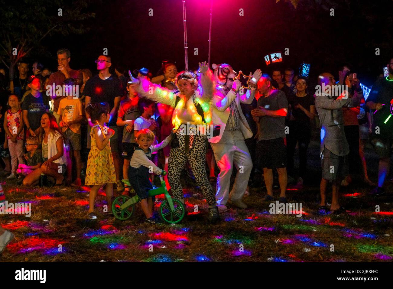 Tiger und Tigerin, Lantern Procession, Trout Lake, John Hendry Park, Vancouver, British Columbia, Kanada Stockfoto