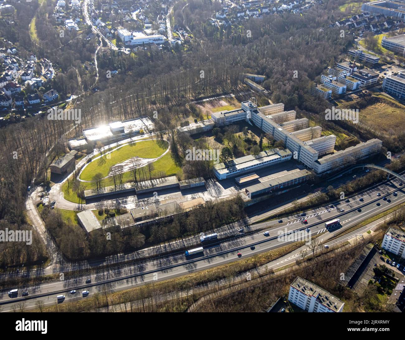 Luftaufnahme, ehemalige Polizeikaserne Norbertstraße im Bezirk Bredeney in Essen, Ruhrgebiet, Nordrhein-Westfalen, Deutschland, DE, Essen, Europa, er Stockfoto