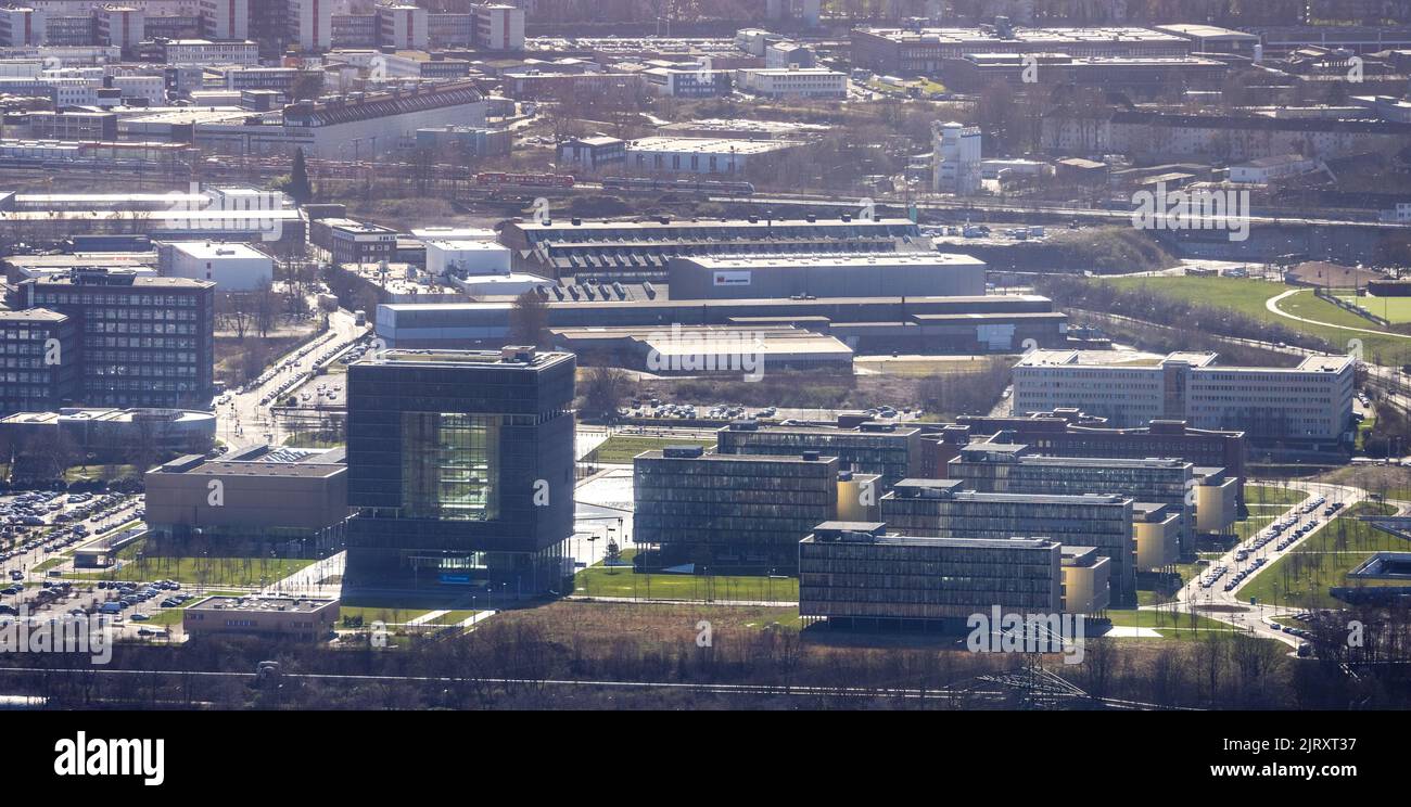 Luftaufnahme, thyssenkrupp Quarter Konzernzentrale im Westviertel in Essen, Ruhrgebiet, Nordrhein-Westfalen, Deutschland, DE, Essen, Europa, comm Stockfoto