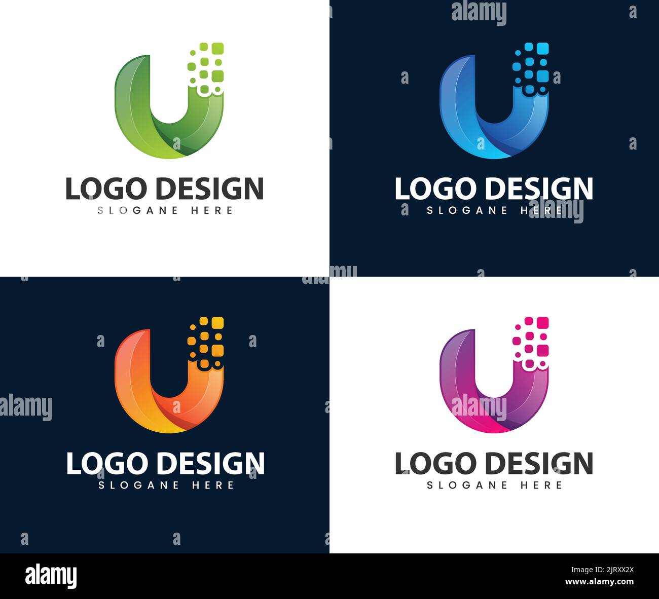 Buchstabe U Logo Design Vorlage Technologie abstrakt Punkt Verbindung. Digital Letter U Technology Icon Logo Design Element Stock Vektor