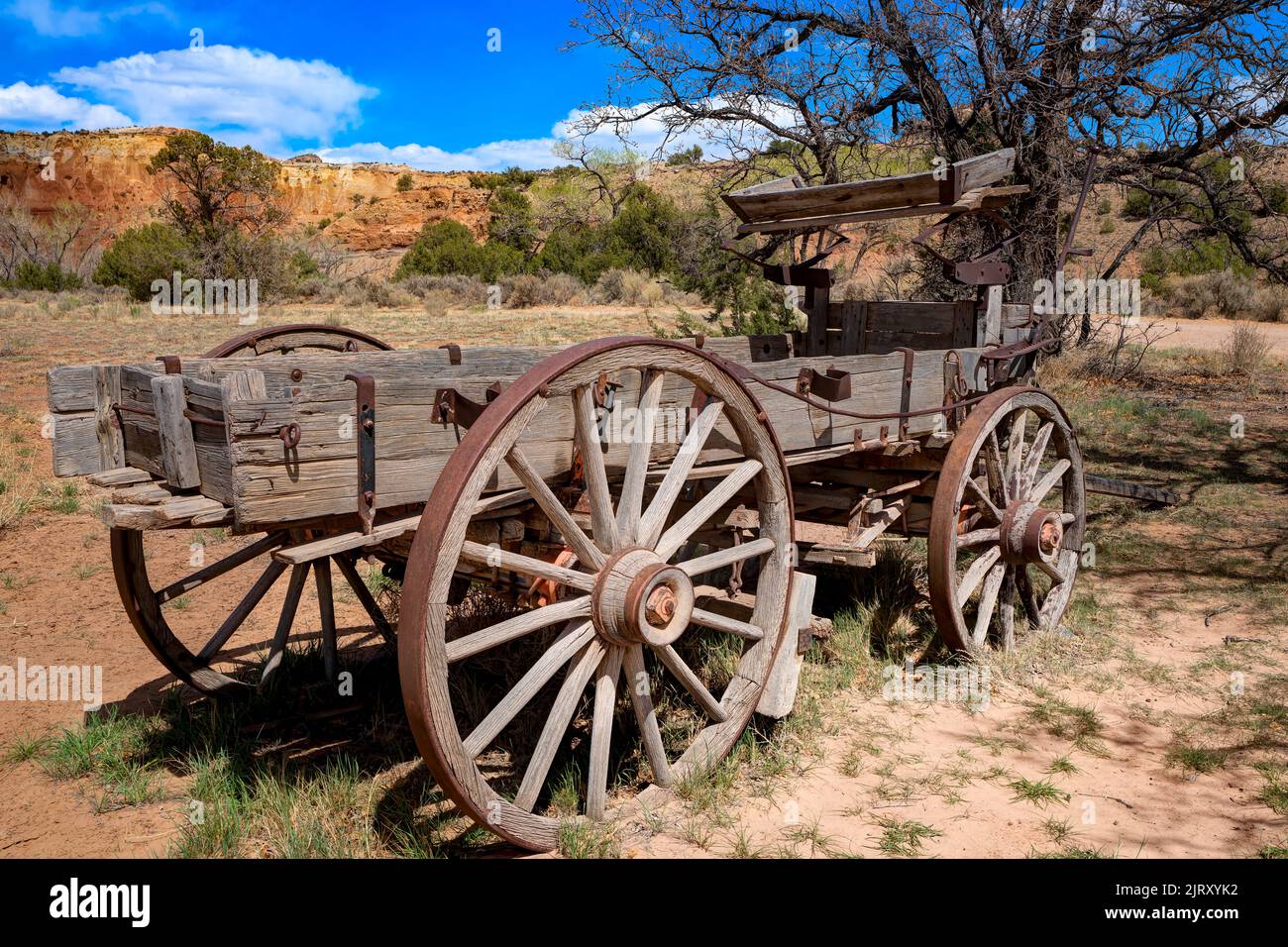 Vintage Horse Cart auf der Ghost Ranch, New Mexico, USA Stockfoto