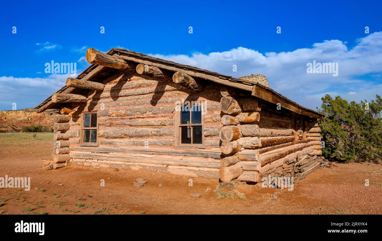 „City Slickers Cabin“ auf der Ghost Ranch, New Mexico, USA Stockfoto