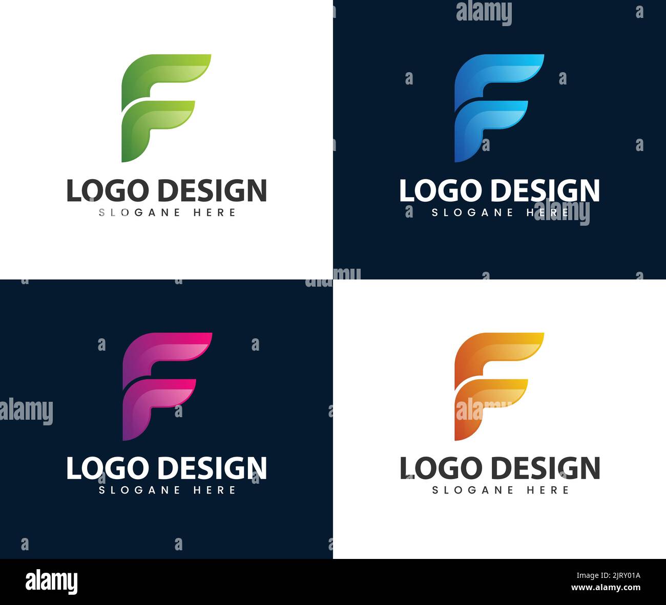 Abstraktes, modernes Buchstaben-F-Logo-Design. Set von Anfangsbuchstaben F Logo Design-Vorlage. Icons für das Geschäft von Luxus, elegant, einfach Stock Vektor