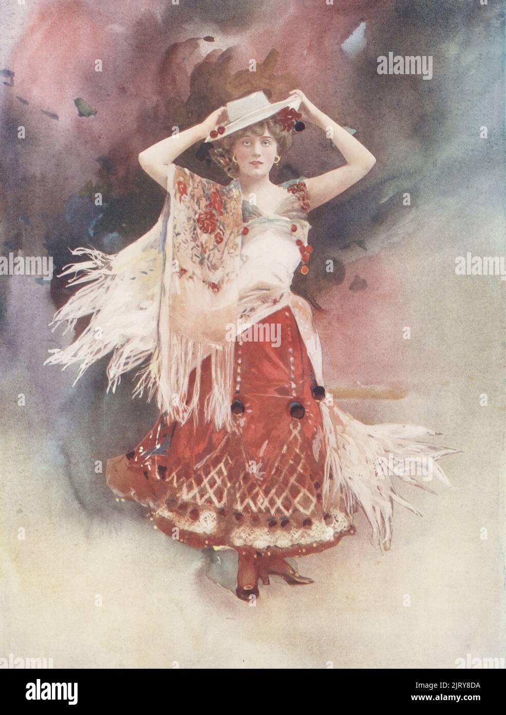 Miss Evie Greene in der Titelrolle in Kitty Grey, einem Hit-Musical von J.S. Pigott, Musik von Augustus Barratt und Howard Talbot, im Apollo, 1901. Edith Elizabeth Greene, englische Schauspielerin und Sängerin in edwardianischen Komödien, 1875-1917. Foto von Alfred Ellis und Walery (Stanislaw Julian Ignacy). Farbdruck einer handfarbigen Illustration, die auf einer monochromen Fotografie von George Newnes’s Players of the Day, London, 1905 basiert. Stockfoto