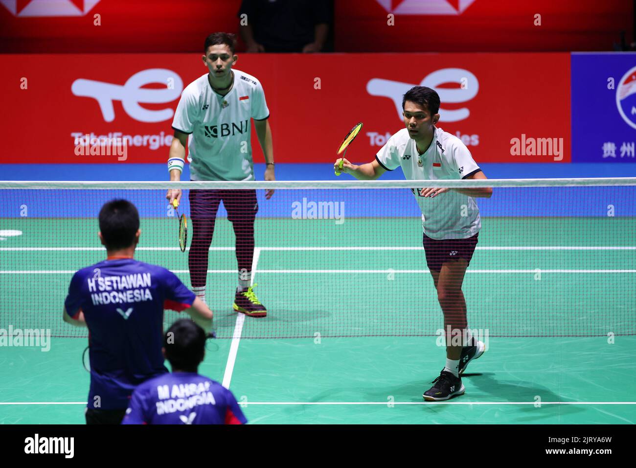 Tokio, Japan. 27. August 2022. Fajar ALFIAN & Muhammad Rian ARDIANTO (INA) Badminton : TotalEnergies BWF World Championships 2022 Männer-Doppel-Halbfinale am Tokyo Metropolitan Gymnasium in Tokio, Japan . Quelle: Naoki Morita/AFLO SPORT/Alamy Live News Stockfoto