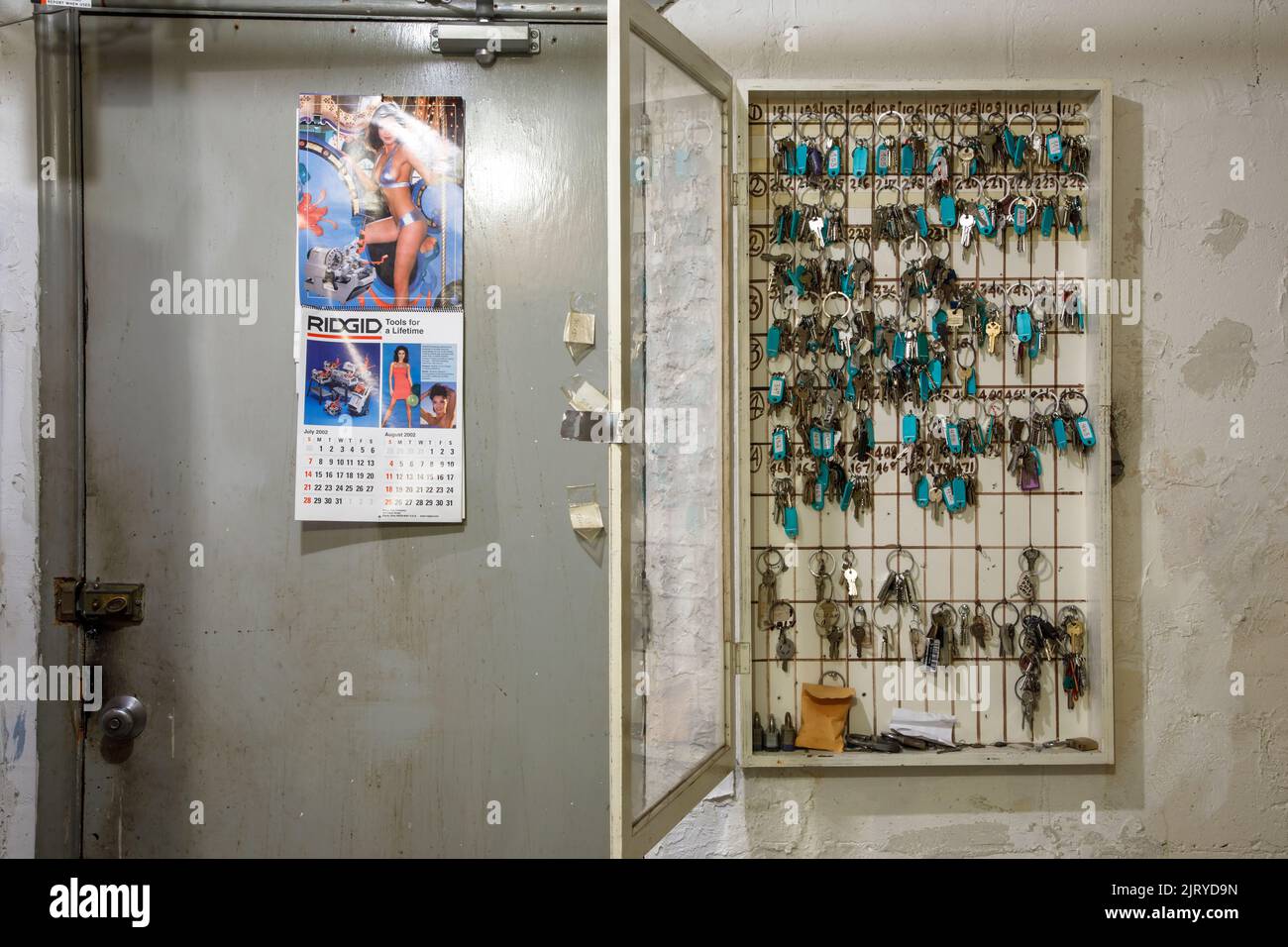 Ein Schlüsselschloß an der Wand. Dieses Gebäude wurde seitdem abgerissen Stockfoto
