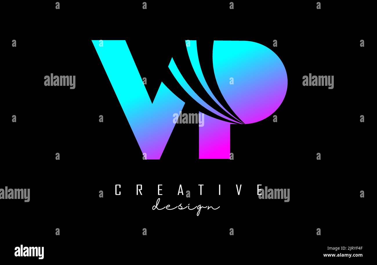 Kreatives, farbenfrohes VP-V-P-Logo mit Schriftzug und Straßenkonzept. Buchstaben mit geometrischem Design. Vektorgrafik mit Brief und cr Stock Vektor