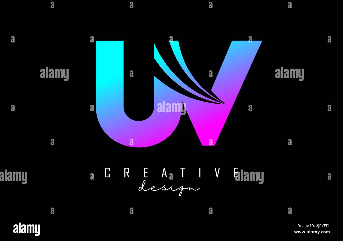 Kreatives, farbenfrohes UV U V Logo mit Linien und Straßenkonzept. Buchstaben mit geometrischem Design. Vektorgrafik mit Brief und cr Stock Vektor