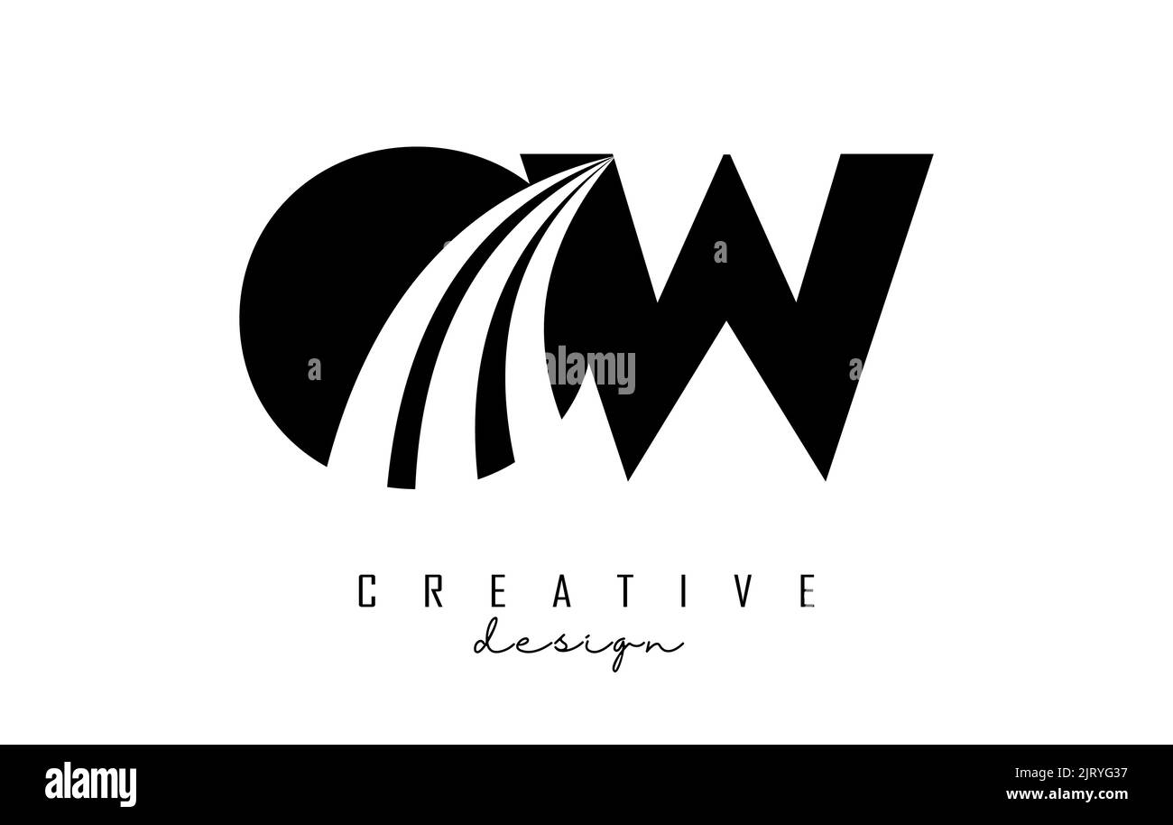 Kreatives schwarzes OW o w-Logo mit führenden Linien und Straßenkonzept. Buchstaben mit geometrischem Design. Vektorgrafik mit Buchstabe und Kreat Stock Vektor