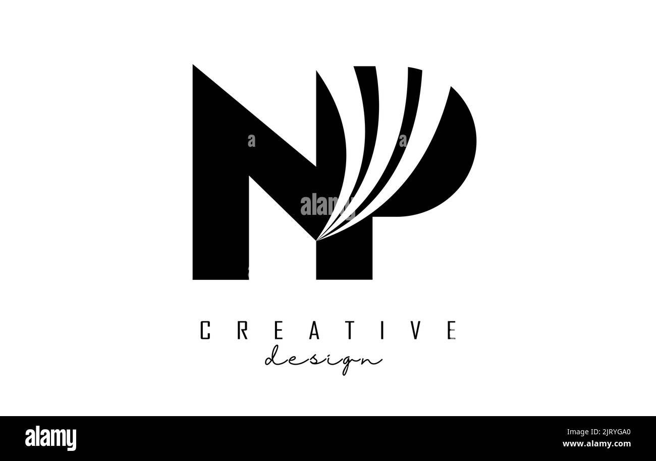 Kreatives NP n p-Logo in Schwarz mit führenden Linien und Straßenkonzept. Buchstaben mit geometrischem Design. Vektorgrafik mit Buchstabe und Kreat Stock Vektor