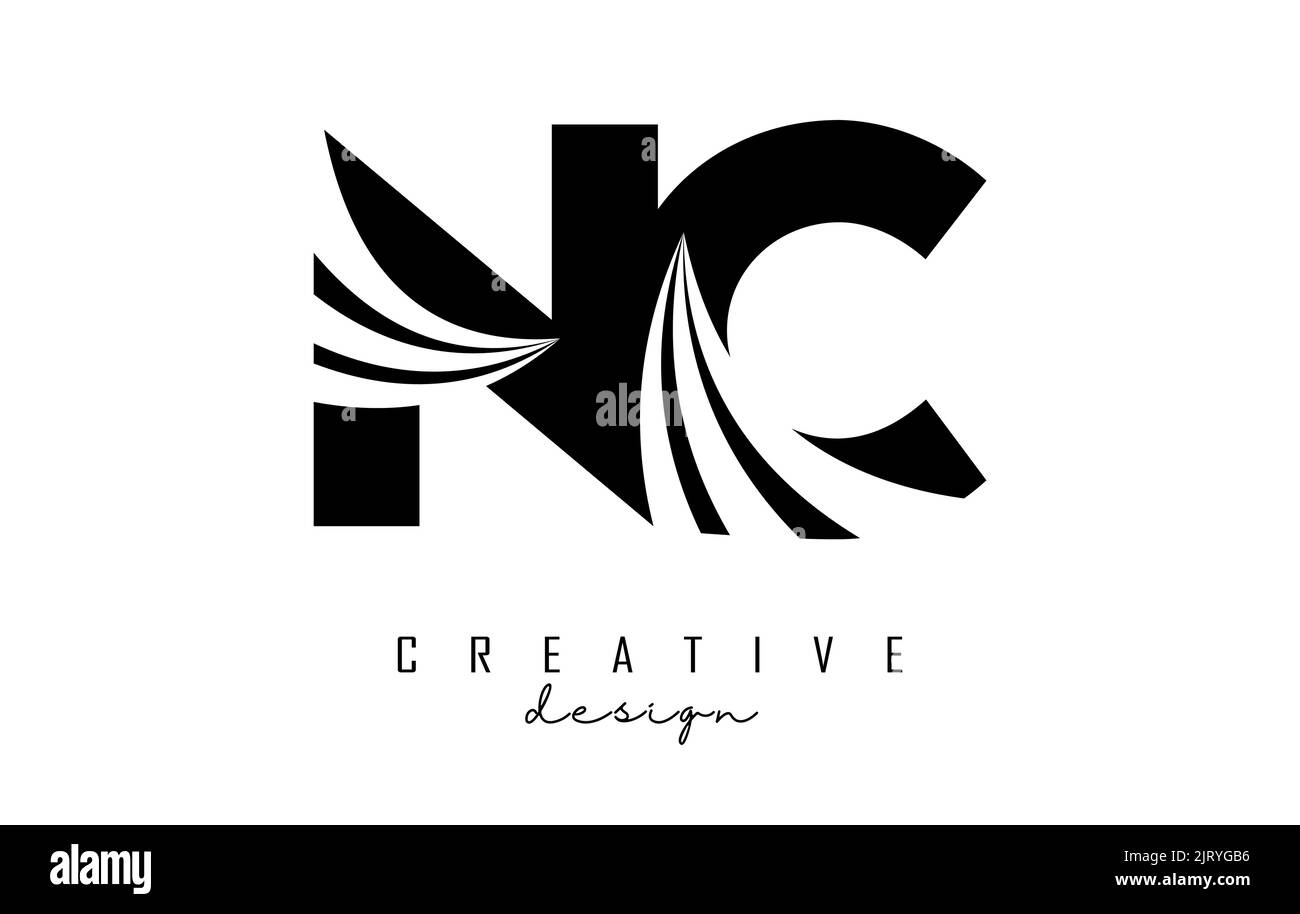 Kreatives NC n c-Logo mit schwarzem Buchstaben, Linien und Straßenkonzept. Buchstaben mit geometrischem Design. Vektorgrafik mit Buchstabe und Kreat Stock Vektor