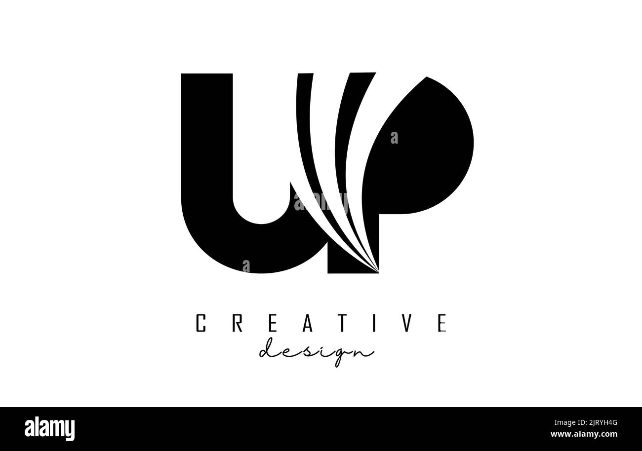 Kreatives schwarzes Logo mit AUFDRUCK und Straßenkonzept. Buchstaben mit geometrischem Design. Vektorgrafik mit Buchstabe und Kreat Stock Vektor