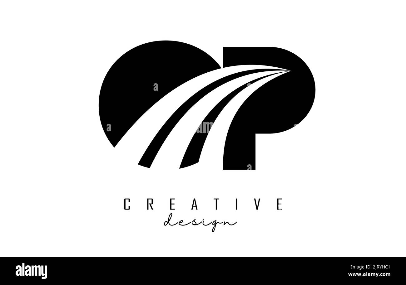 Kreatives, schwarzes OP o p -Logo mit Linien und Straßenkonzept. Buchstaben mit geometrischem Design. Vektorgrafik mit Buchstabe und Kreat Stock Vektor