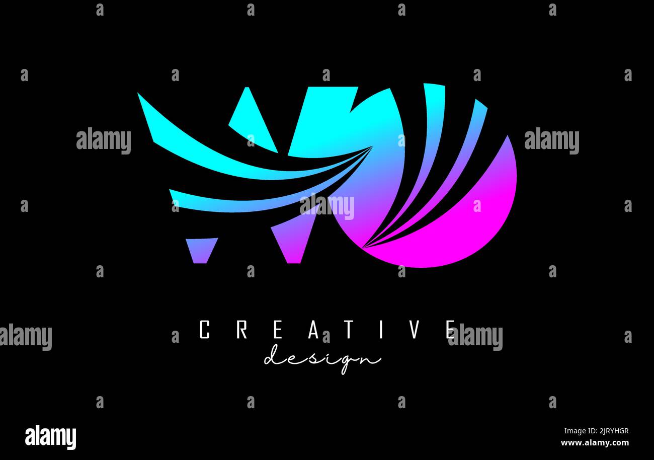 Kreativer, farbenfroher, pink-blauer Buchstabe OHNE Logo mit Linien und Straßenkonzept. Buchstaben mit geometrischem Design. Vektorgrafik mit Stock Vektor