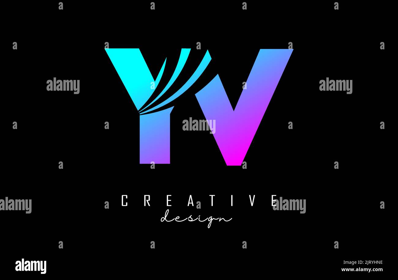 Kreatives farbenfrohes YV y V-Logo in Pink und Blau mit führenden Linien und Straßenkonzept. Buchstaben mit geometrischem Design. Vektorgrafik mit Stock Vektor