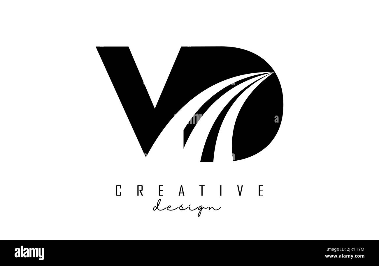 Kreatives VD V d-Logo in schwarzem Buchstaben mit führenden Linien und Straßenkonzept. Buchstaben mit geometrischem Design. Vektorgrafik mit Buchstabe und Kreat Stock Vektor