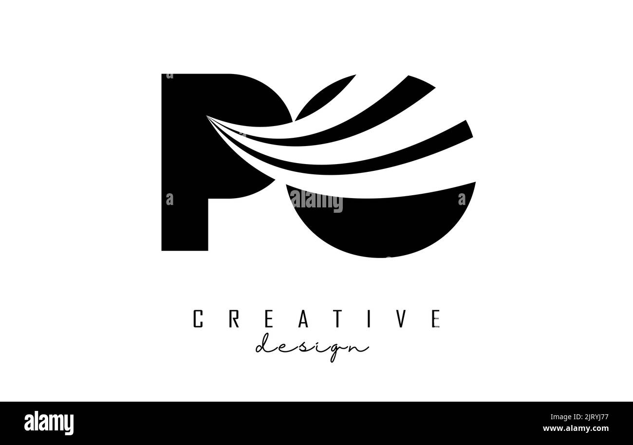 Kreatives, schwarzes Po-Logo mit Linien und Straßenkonzept. Buchstaben mit geometrischem Design. Vektorgrafik mit Buchstabe und Kreat Stock Vektor