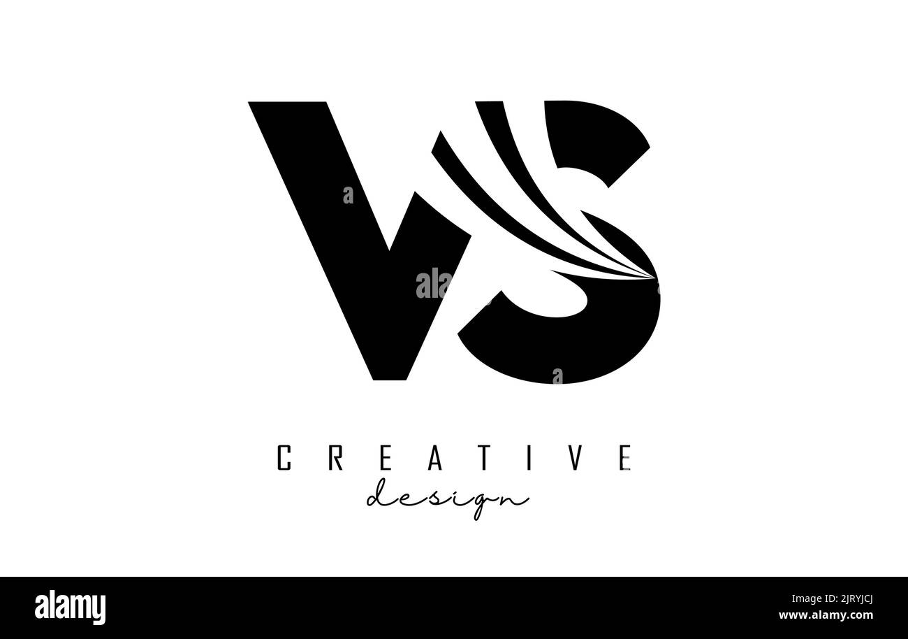 Kreatives VS V s-Logo in schwarzem Buchstaben mit Linien und Straßenkonzept. Buchstaben mit geometrischem Design. Vektorgrafik mit Buchstabe und Kreat Stock Vektor