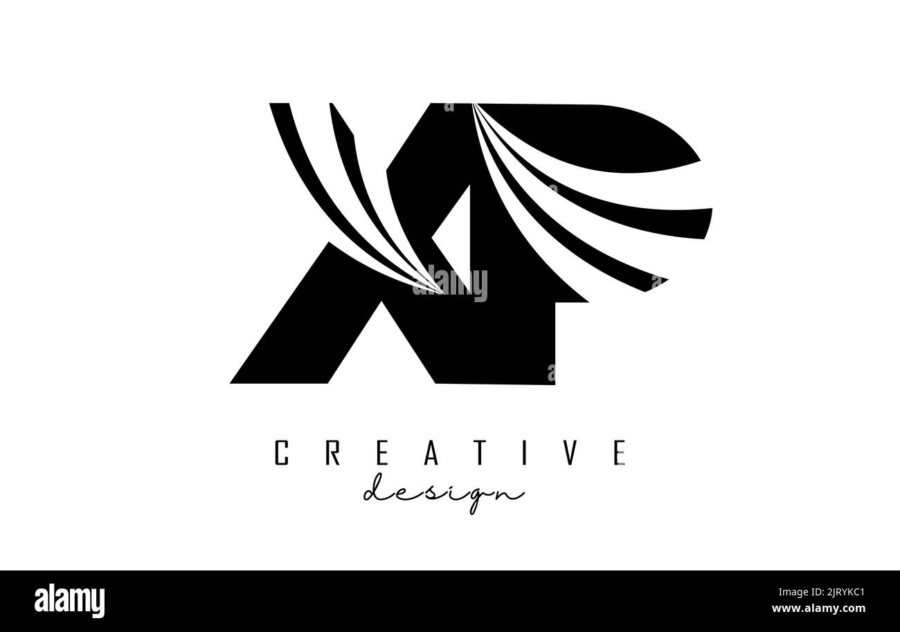 Kreatives XP x p-Logo in schwarzem Buchstaben mit führenden Linien und Straßenkonzept. Buchstaben mit geometrischem Design. Vektorgrafik mit Buchstabe und Kreat Stock Vektor