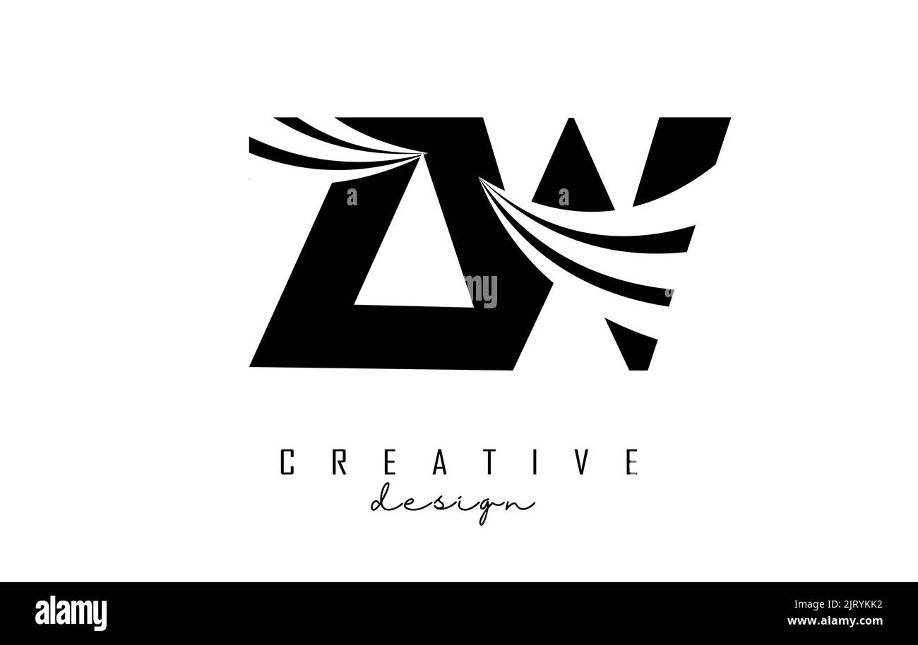 Kreatives schwarzes ZW z W-Logo mit führenden Linien und Straßendesign. Buchstaben mit geometrischem Design. Vektordarstellung mit Buchstaben. Stock Vektor