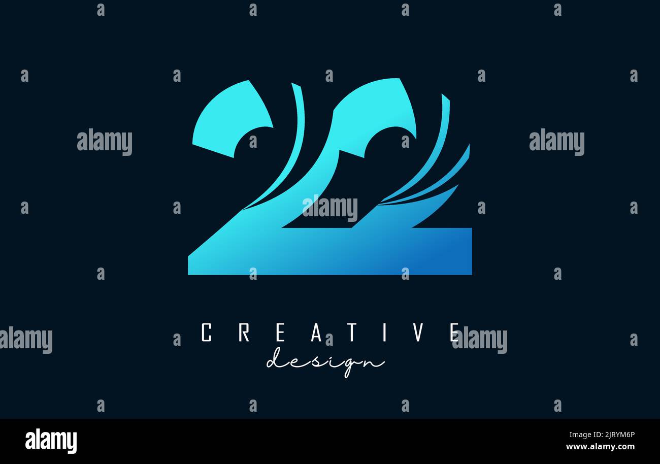 Kreatives Nummer-22 2-Logo mit Linien und Straßenkonzept. Zahl mit geometrischem Design. Vektorgrafik mit Zahlen und kreativen Schnitten. Stock Vektor