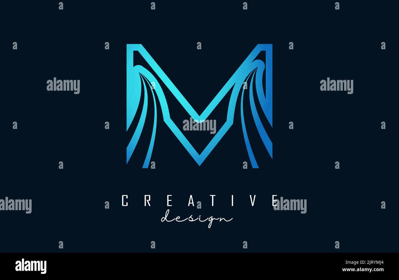 Umreißen Sie das Logo „Creative Letter M“ mit führenden Linien und Straßenkonzept. Buchstabe M mit geometrischem Design. Vektorgrafik mit Buchstaben und Schnitten. Stock Vektor